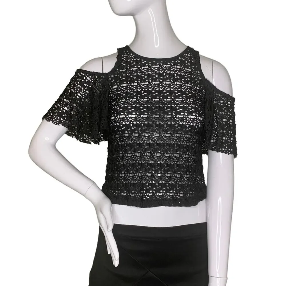 Zara Collection NWT Top Cold Shoulder Lace Black Size Small